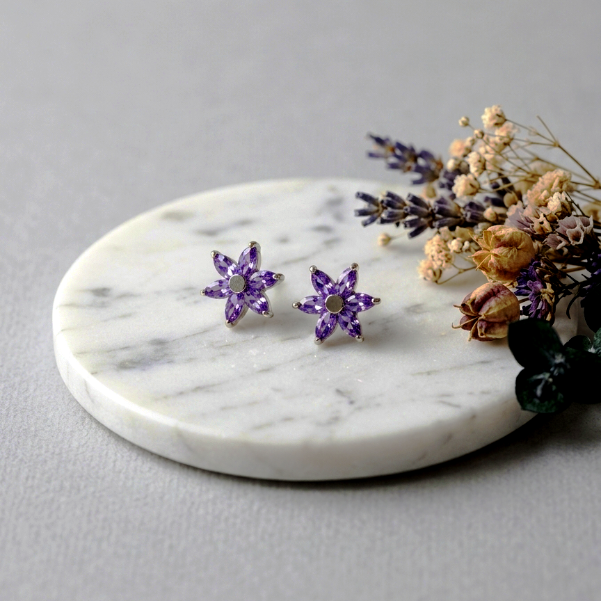 Amethyst Flower Stud Earrings